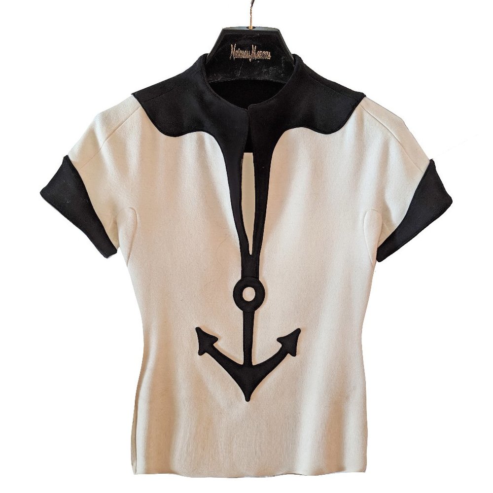 BALENCIAGA BLACK/OFF WHITE  ANCHOR WOOL BLEND TOP